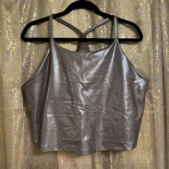 Old Navy Powersoft Silver Shine Metallic Brown Long Line Sports Bra 3X - Picture 1 of 6